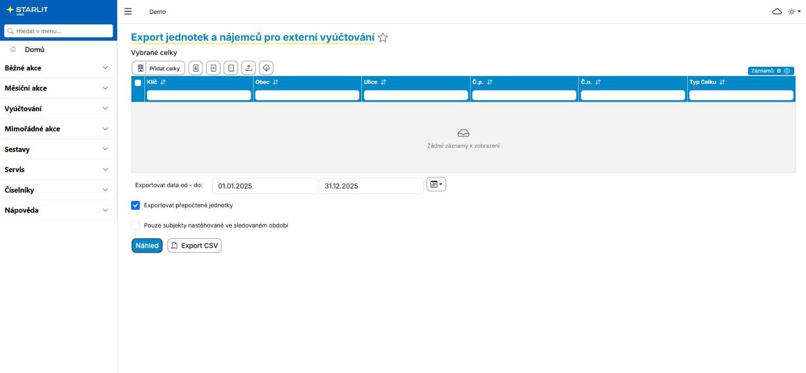 Export jednotek pro externí vyúčtování Export jednotek pro externí vyúčtování