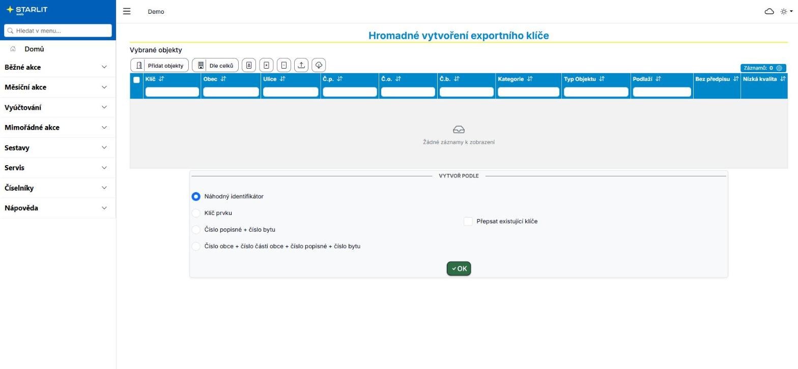 Hromadné vytvoření exportního klíče Hromadné vytvoření exportního klíče