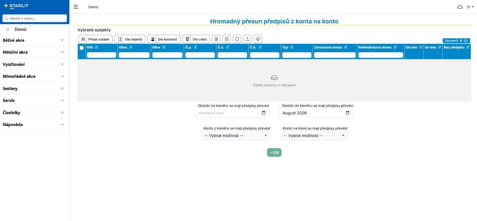 Hromadný přesun předpisů z konta na konto Hromadný přesun předpisů z konta na konto