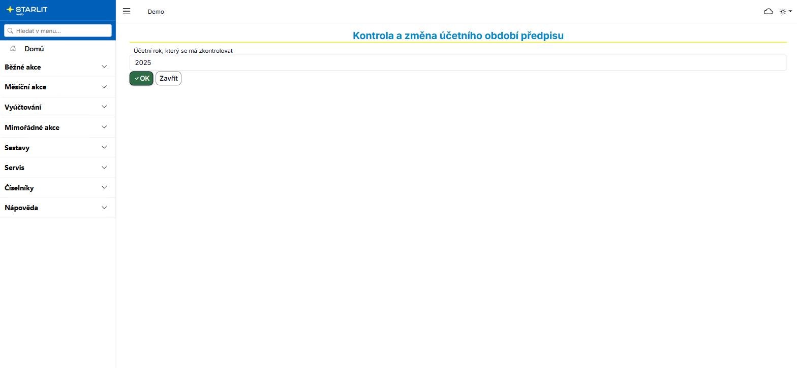 Kontrola a změna účetního období předpisu