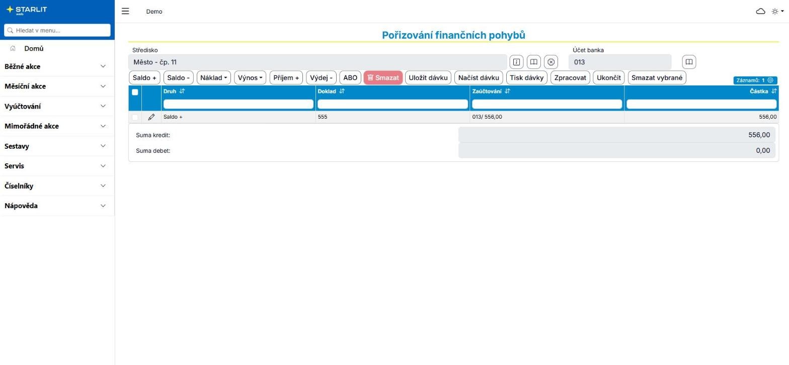 Pořizování finančních pohybů Pořizování finančních pohybů