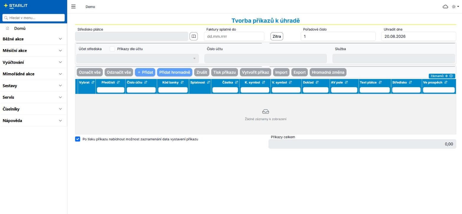 Tvorba příkazů k úhradě Tvorba příkazů k úhradě
