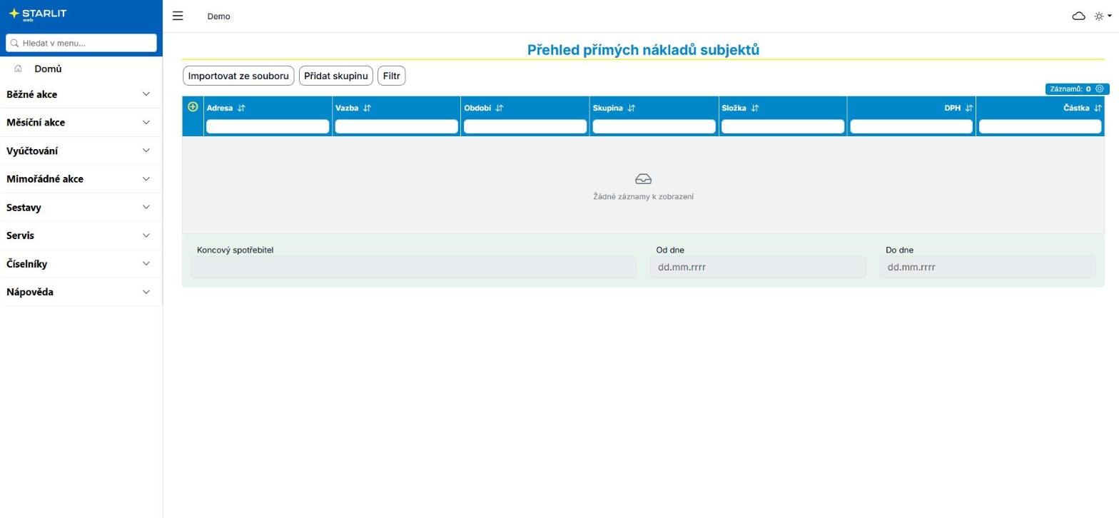Přehled přímých nákladů subjektů Přehled přímých nákladů subjektů