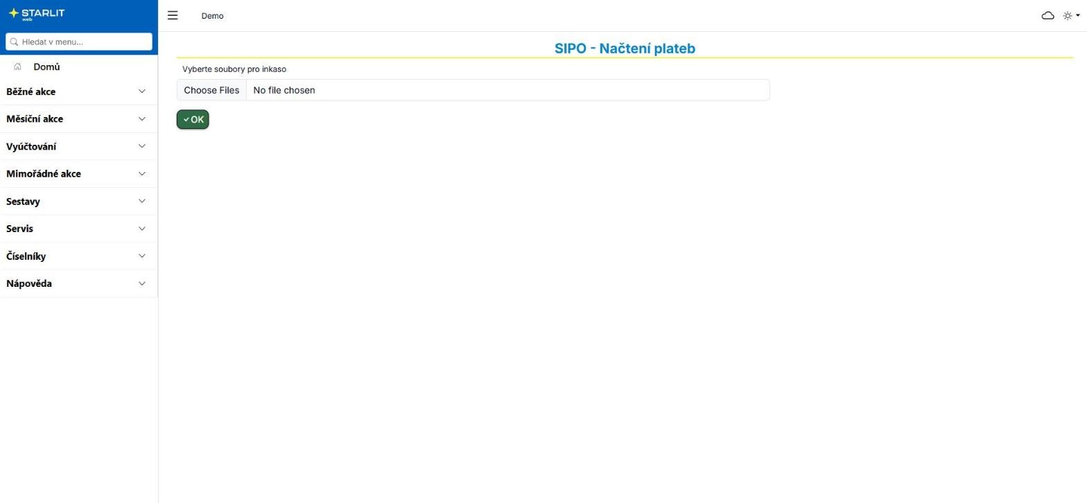 Formulář SIPO - Načtení plateb
