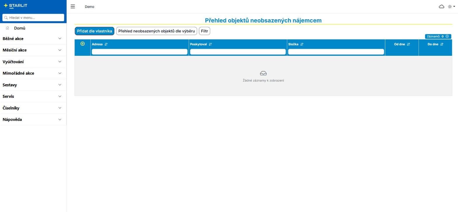 Přehled objektů neobsazených nájemcem Přehled objektů neobsazených nájemcem