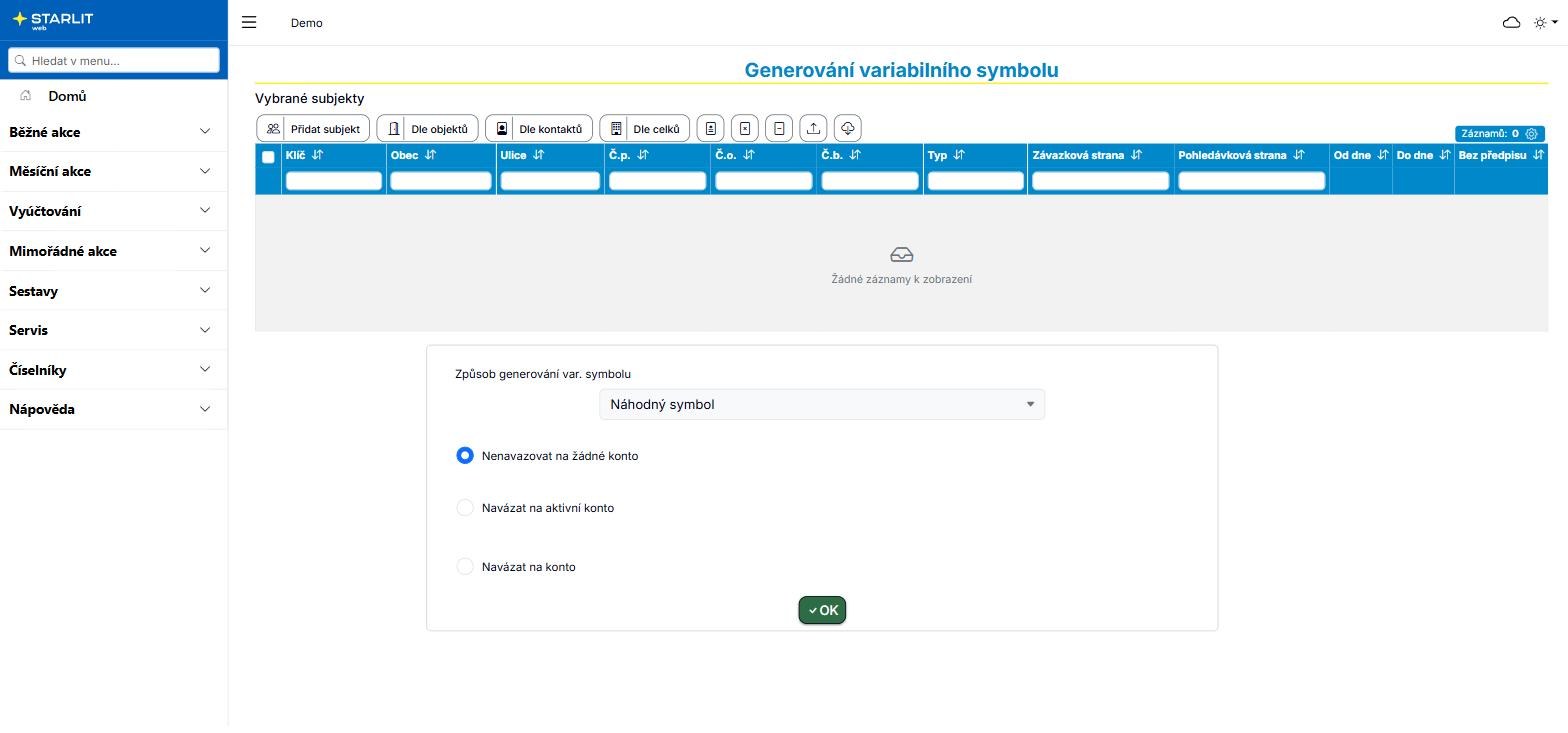 Generování variabilního symbolu Generování variabilního symbolu