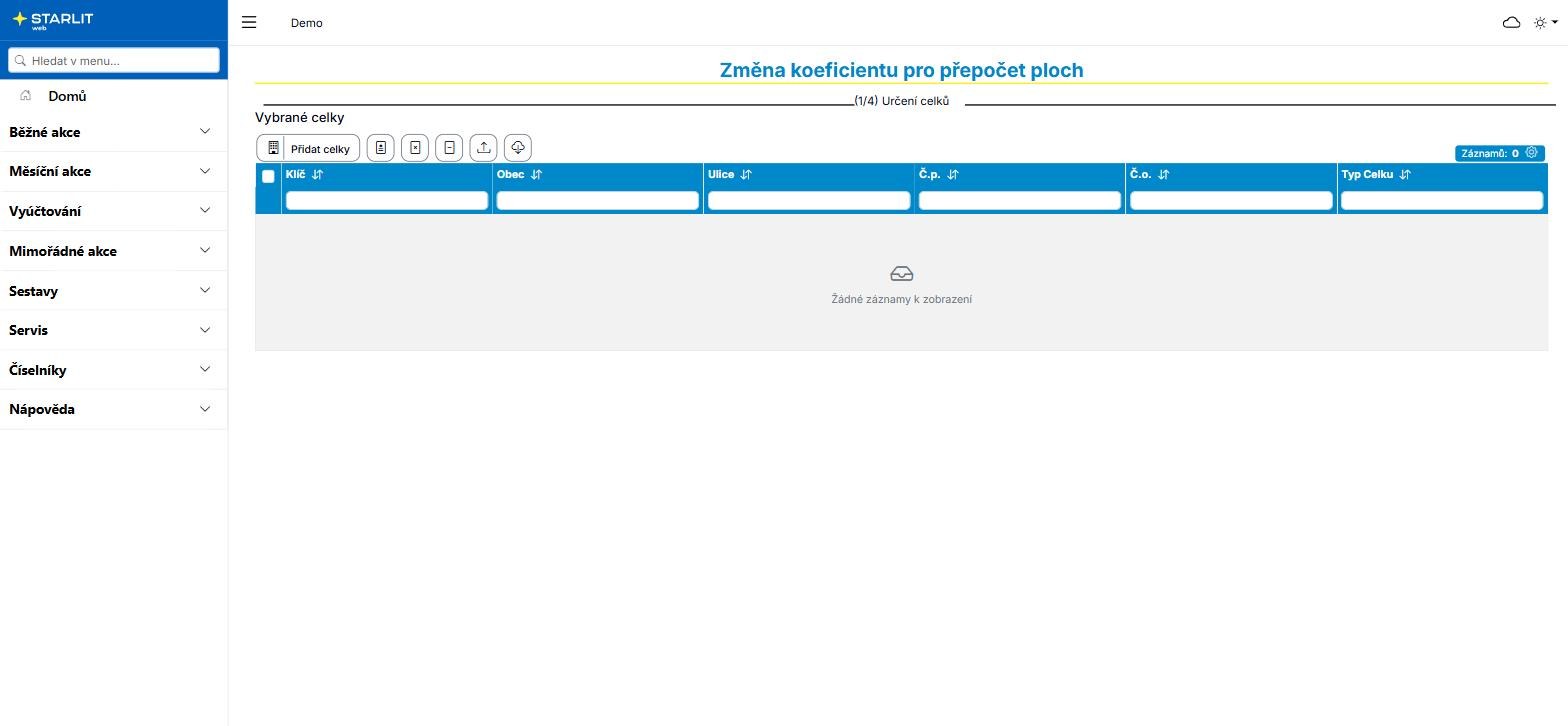 Změna koeficientu pro přepočet ploch, krok 1 Změna koeficientu pro přepočet ploch, krok 1